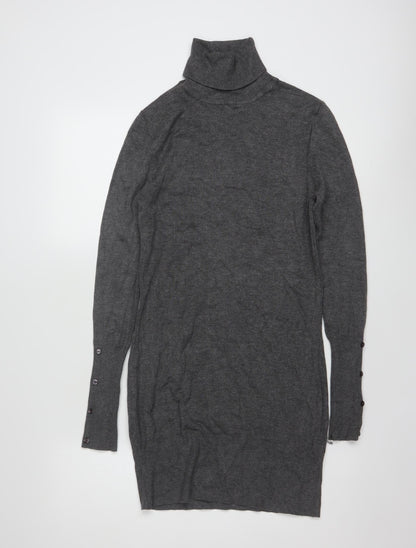 Tezenis Women Grey Slim Fit Roll Neck Long Sleeve Tunic Jumper S
