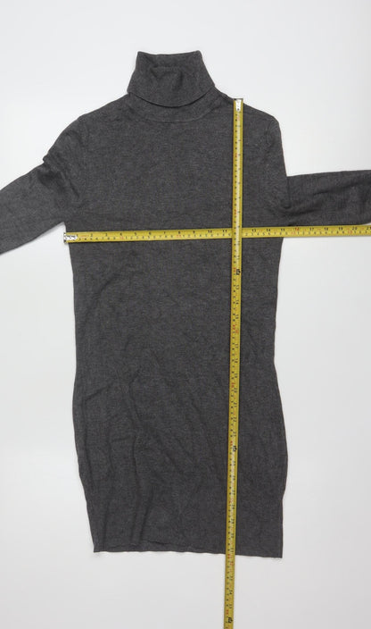 Tezenis Women Grey Slim Fit Roll Neck Long Sleeve Tunic Jumper S
