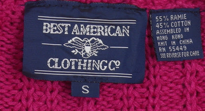 Best American Women’s Pink Chunky Knit Cardigan Size S V-Neck Ramie Cotton