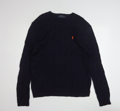 Polo Ralph Lauren Men's Blue Cable-Knit Cotton Jumper M