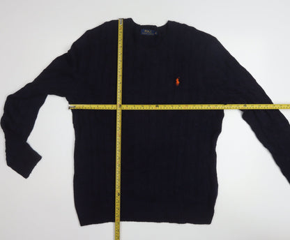 Polo Ralph Lauren Men's Blue Cable-Knit Cotton Jumper M