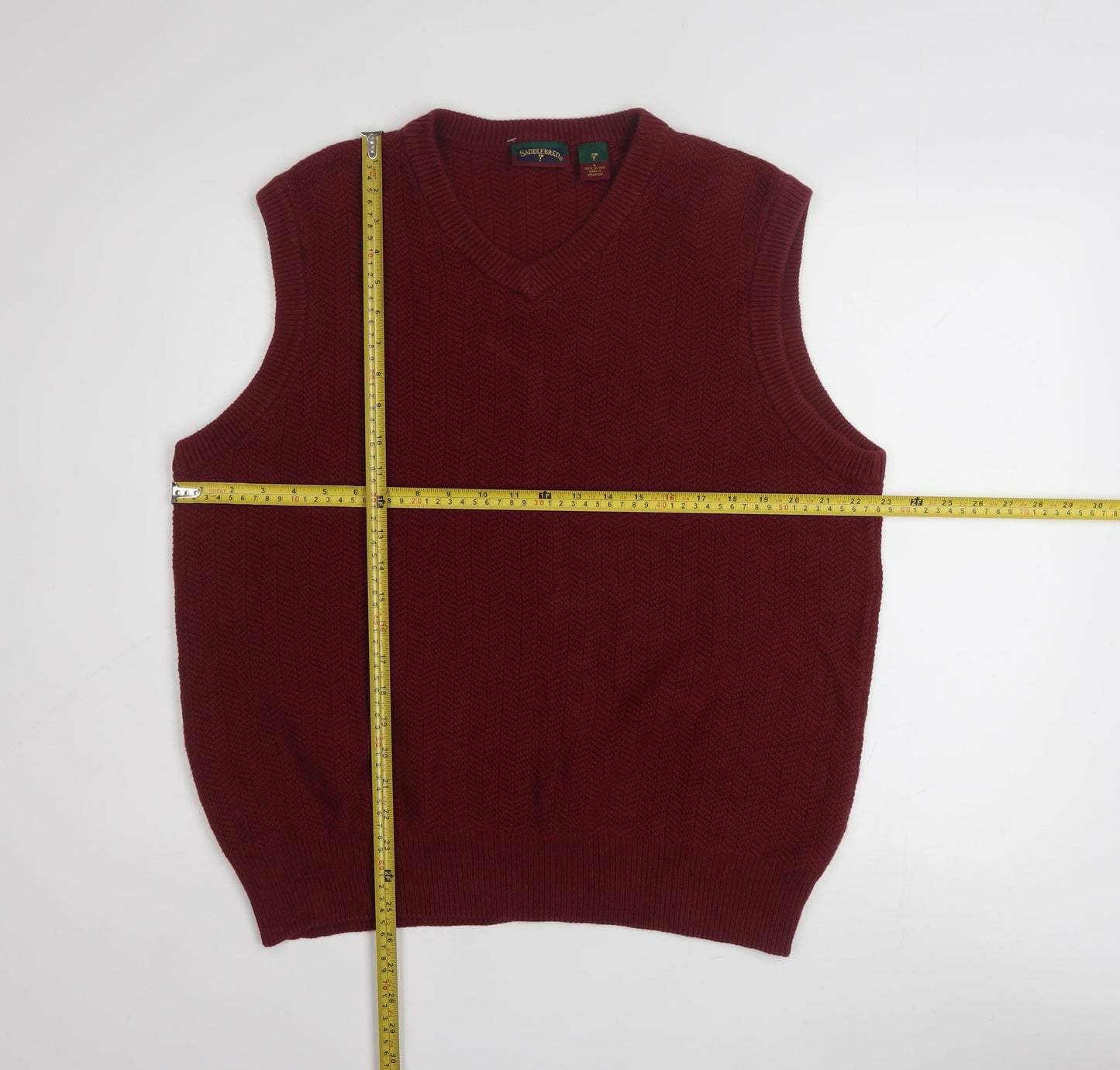 Saddlebred Men Red Cotton Knit V-Neck Sleeveless Vest L