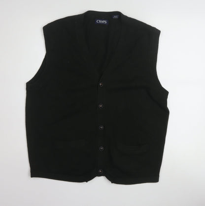 Chaps Men's Black Cotton V-Neck Sleeveless Vest Jumper L