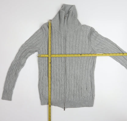 Anne Klein Sport Unisex Grey Cable-Knit Cotton Full Zip Jumper S