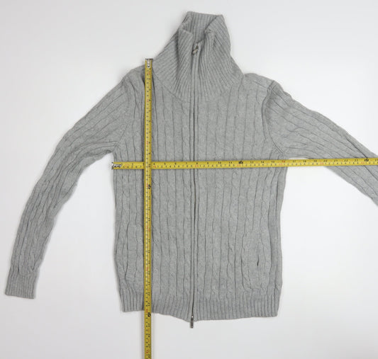 Anne Klein Sport Unisex Grey Cable-Knit Cotton Full Zip Jumper S