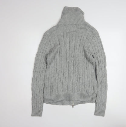 Anne Klein Sport Unisex Grey Cable-Knit Cotton Full Zip Jumper S