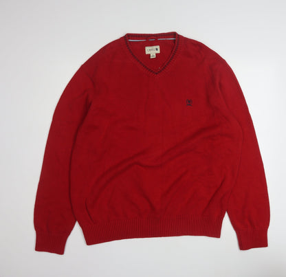 Tommy Hilfiger Men's Red Cotton V-Neck Pullover Jumper XL