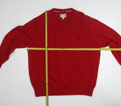 Tommy Hilfiger Men's Red Cotton V-Neck Pullover Jumper XL
