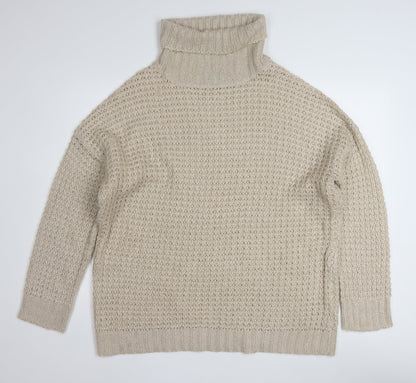 Boohoo Women Beige Roll Neck Chunky Knit Pullover Jumper L