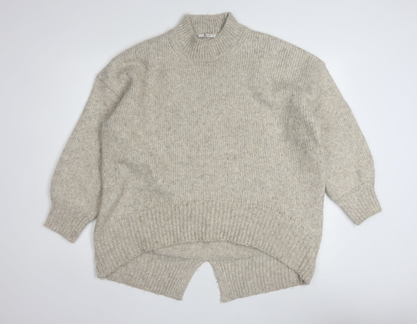 Tu Women Beige Mock Neck Chunky-Knit Jumper Size 18
