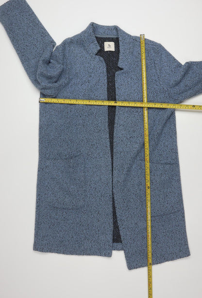 Tu Women’s Blue Polyester Coatigan L Open Front Mid-Length Casual