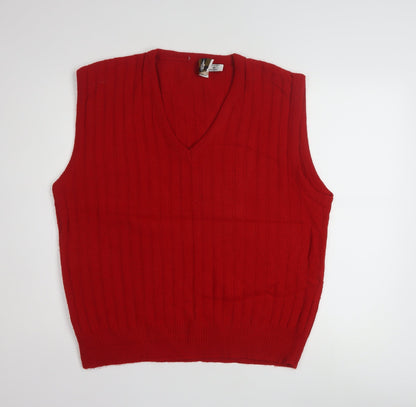 London Fog Men's Red Acrylic Knit Sleeveless V-Neck Vest XL