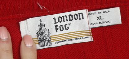 London Fog Men's Red Acrylic Knit Sleeveless V-Neck Vest XL
