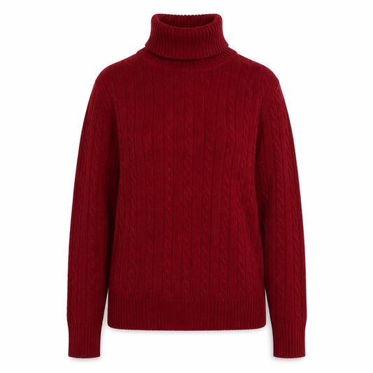 Eddie Bauer Womens Red Roll Neck Cable-Knit Jumper Size L