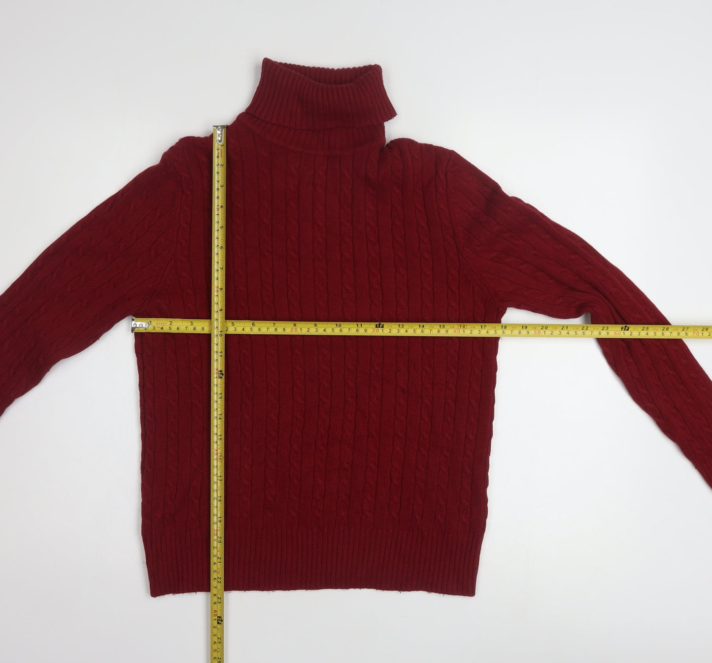 Eddie Bauer Womens Red Roll Neck Cable-Knit Jumper Size L