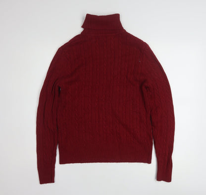 Eddie Bauer Womens Red Roll Neck Cable-Knit Jumper Size L