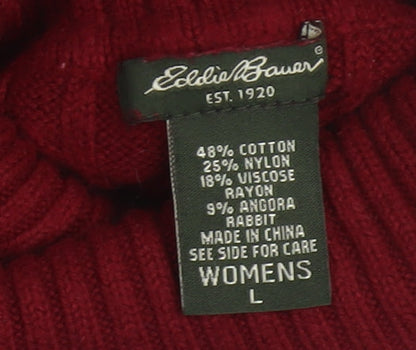Eddie Bauer Womens Red Roll Neck Cable-Knit Jumper Size L