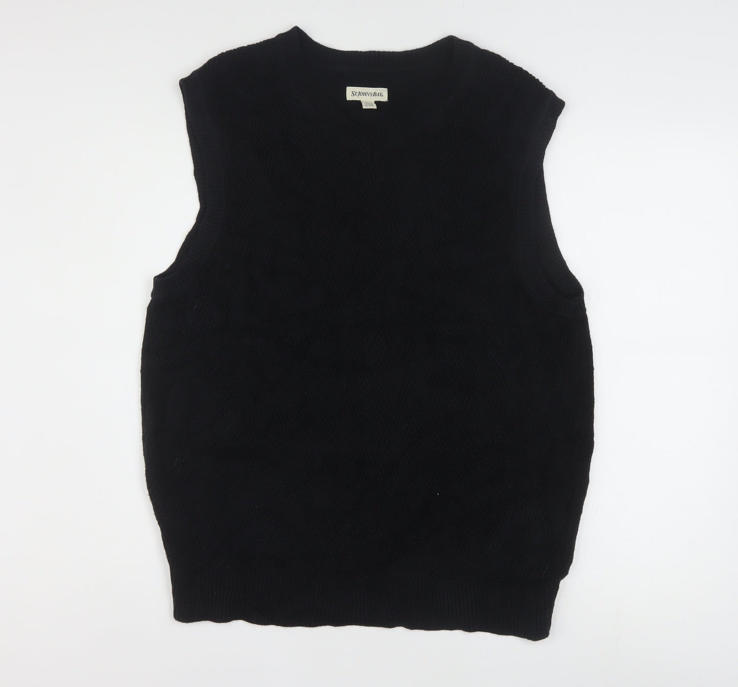 St. John's Bay Men's Black Cotton Knit Sleeveless V-Neck Vest M
