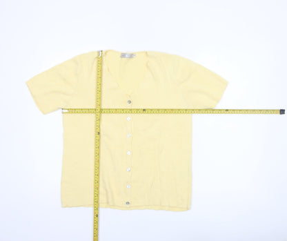 Gaddy Sport Women Yellow Cotton Short Sleeve V-Neck Cardigan M