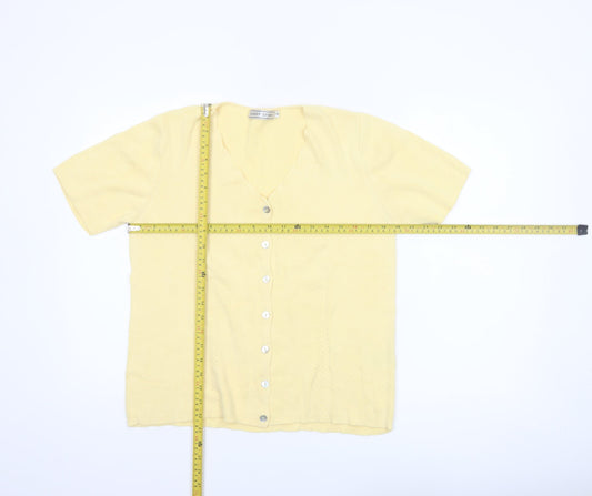 Gaddy Sport Women Yellow Cotton Short Sleeve V-Neck Cardigan M