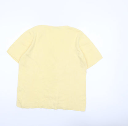 Gaddy Sport Women Yellow Cotton Short Sleeve V-Neck Cardigan M