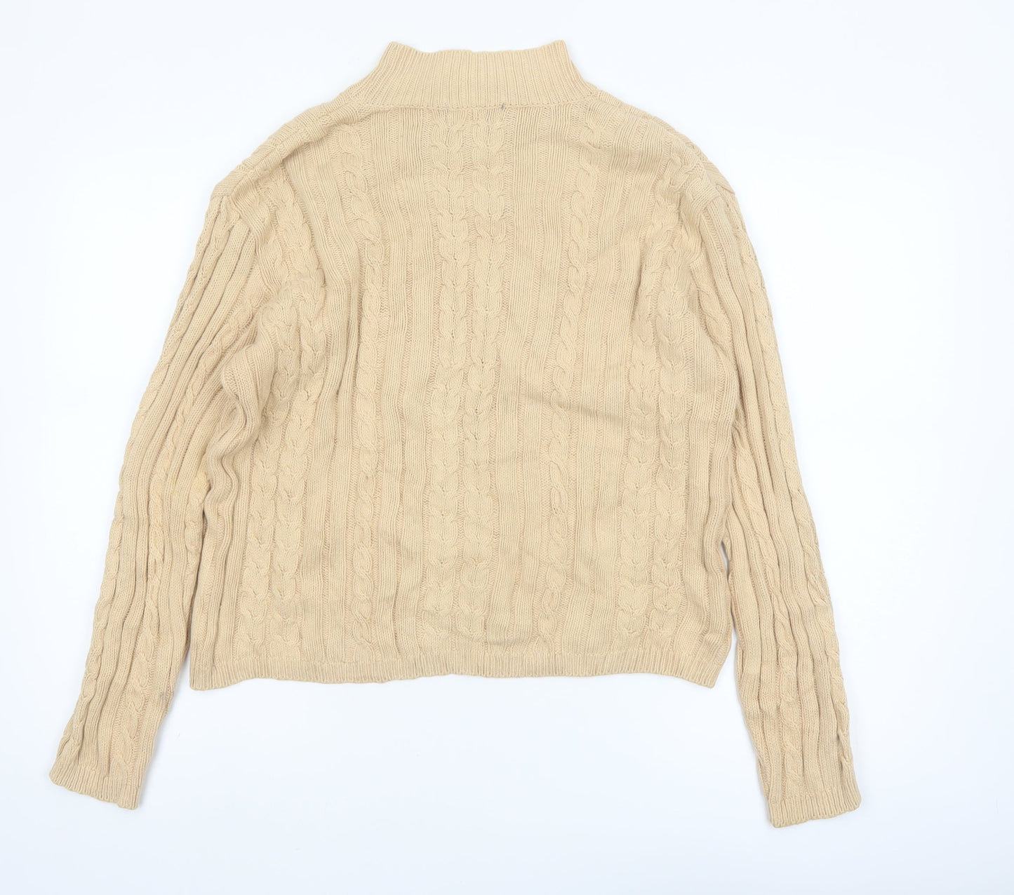 Charter Club Women's Beige Cotton Cable Knit Mock Neck Jumper M