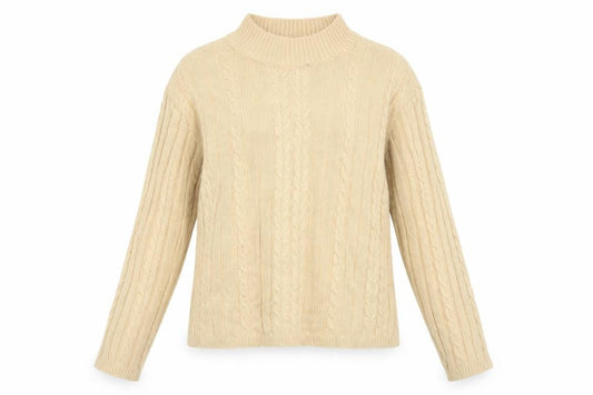 Charter Club Women's Beige Cotton Cable Knit Mock Neck Jumper M