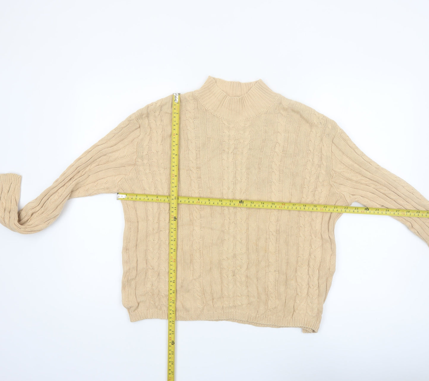 Charter Club Women's Beige Cotton Cable Knit Mock Neck Jumper M