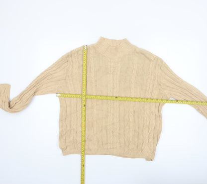 Charter Club Women's Beige Cotton Cable Knit Mock Neck Jumper M