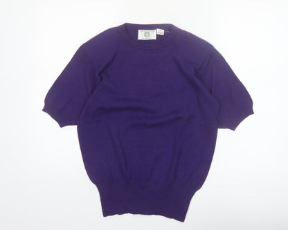 Anne Klein Knitwear Women’s Purple Cotton Short Sleeve Jumper M