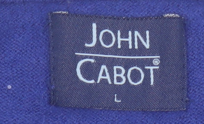 John Cabot Men's Blue Wool V-Neck Jumper Size L