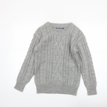 WoolOvers Women's Grey Cable-Knit Wool Jumper XS Classic Warm Winter