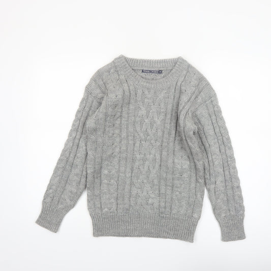 WoolOvers Women's Grey Cable-Knit Wool Jumper XS Classic Warm Winter