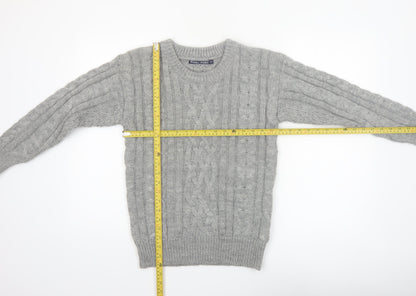 WoolOvers Women's Grey Cable-Knit Wool Jumper XS Classic Warm Winter