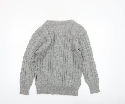 WoolOvers Women's Grey Cable-Knit Wool Jumper XS Classic Warm Winter
