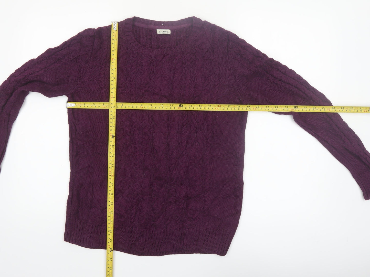 L.L. Bean Women's Purple Cotton Cable Knit Jumper M Regular