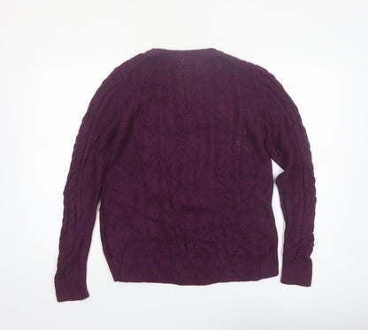 L.L. Bean Women's Purple Cotton Cable Knit Jumper M Regular