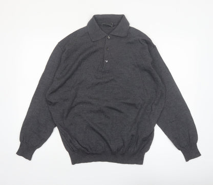 Daniel Hechter Men’s Grey Wool Collared Henley Jumper Size L
