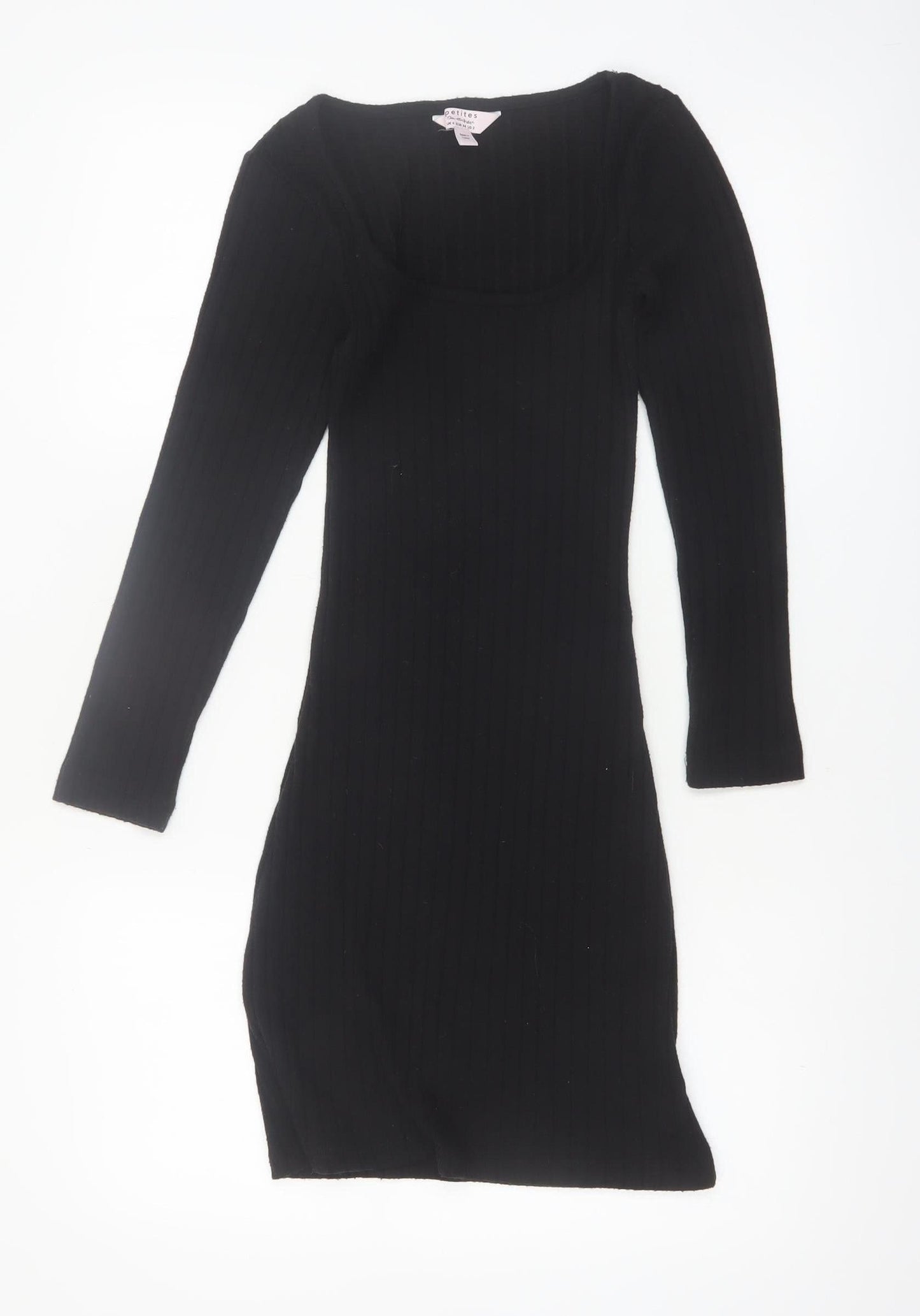 Miss Selfridge Petites Black Bodycon Long Sleeve Knit Dress UK 6
