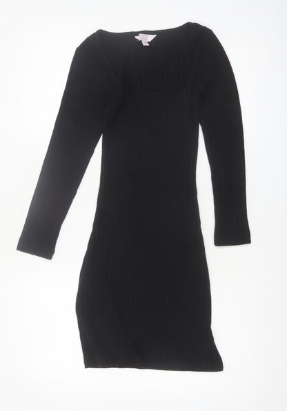 Miss Selfridge Petites Black Bodycon Long Sleeve Knit Dress UK 6