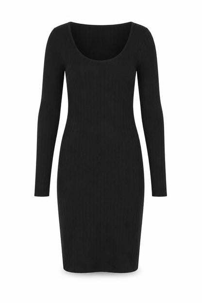 Front view of Miss Selfridge Petites Black Bodycon Long Sleeve Knit Dress UK 6