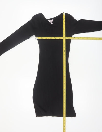 Miss Selfridge Petites Black Bodycon Long Sleeve Knit Dress UK 6