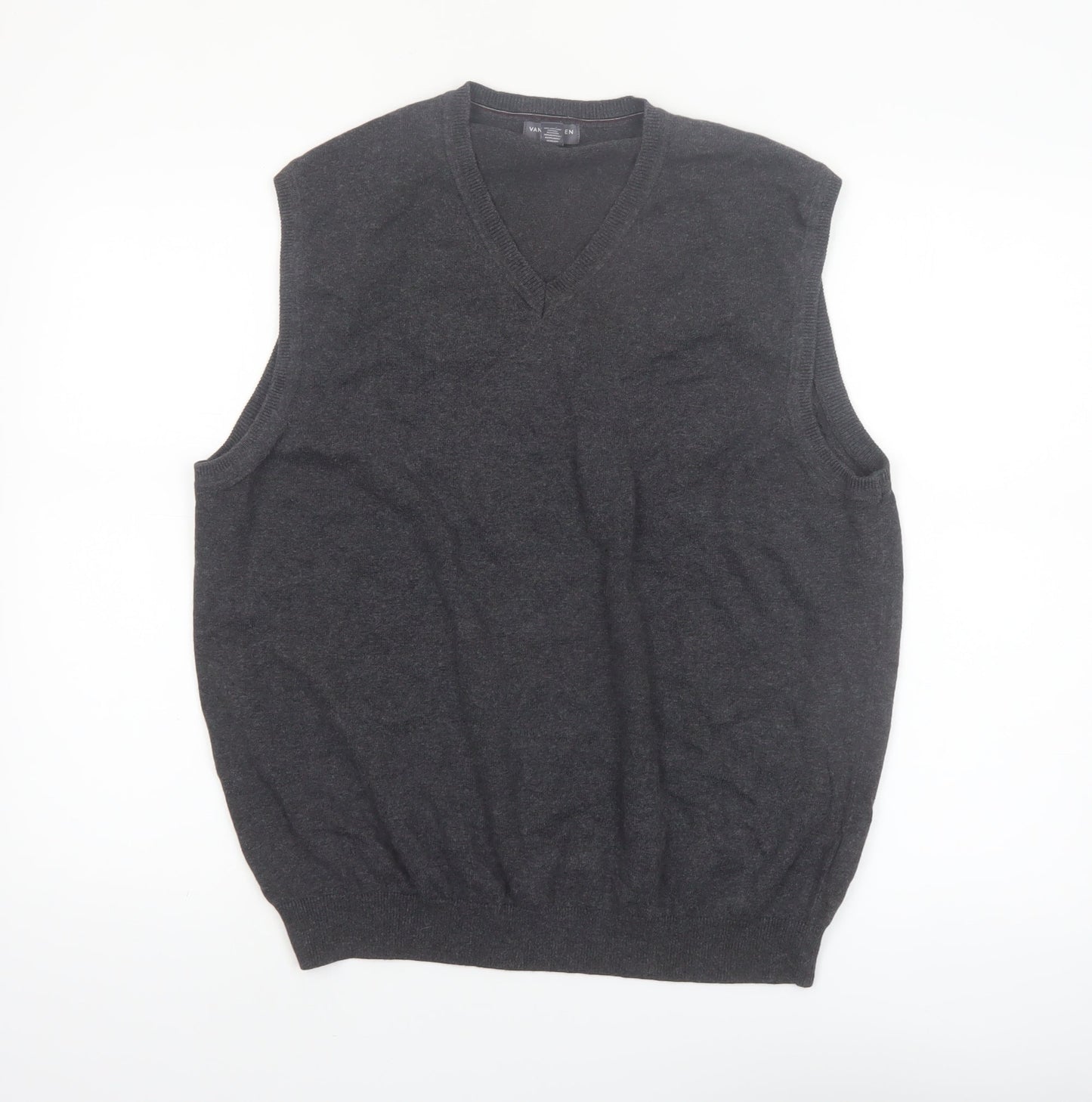 Van Heusen Men's Grey Cotton Knit V-Neck Sleeveless Vest L