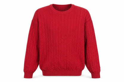 Olde English Lane Men's Red Cotton Cable-Knit Jumper M