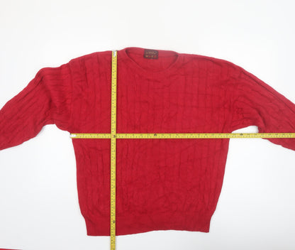 Olde English Lane Men's Red Cotton Cable-Knit Jumper M