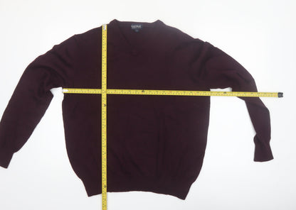 Gazman Mens Brown Wool V-Neck Jumper Size L Classic Fit