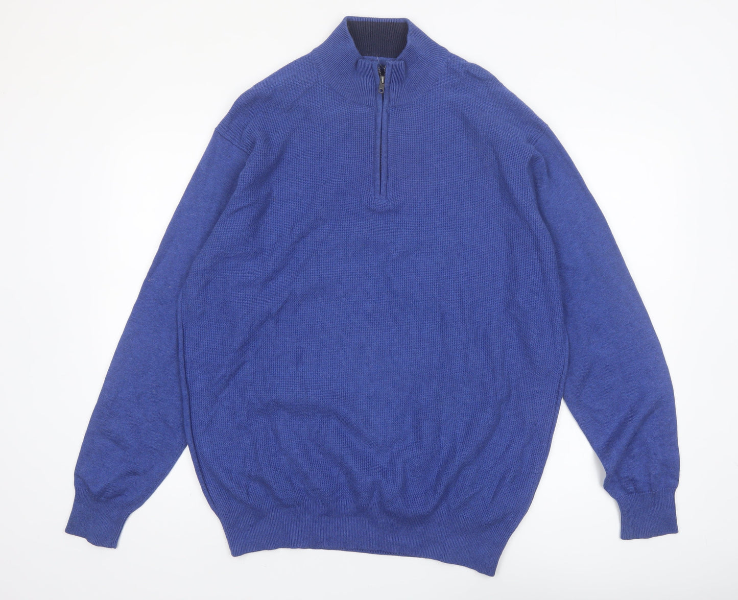 Vedoneire Mens Blue Cotton Half Zip Jumper L High Neck Classic