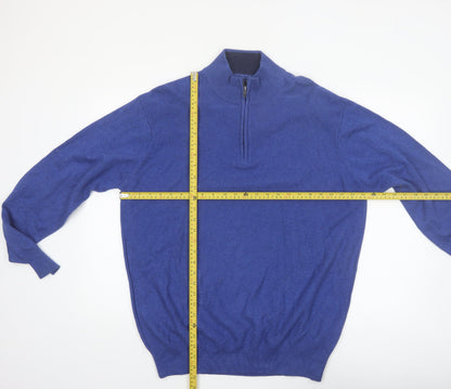 Vedoneire Mens Blue Cotton Half Zip Jumper L High Neck Classic