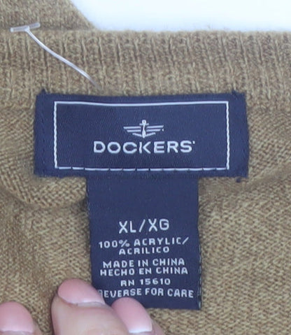 Dockers Men's Beige Acrylic Crew Neck Pullover Jumper XL