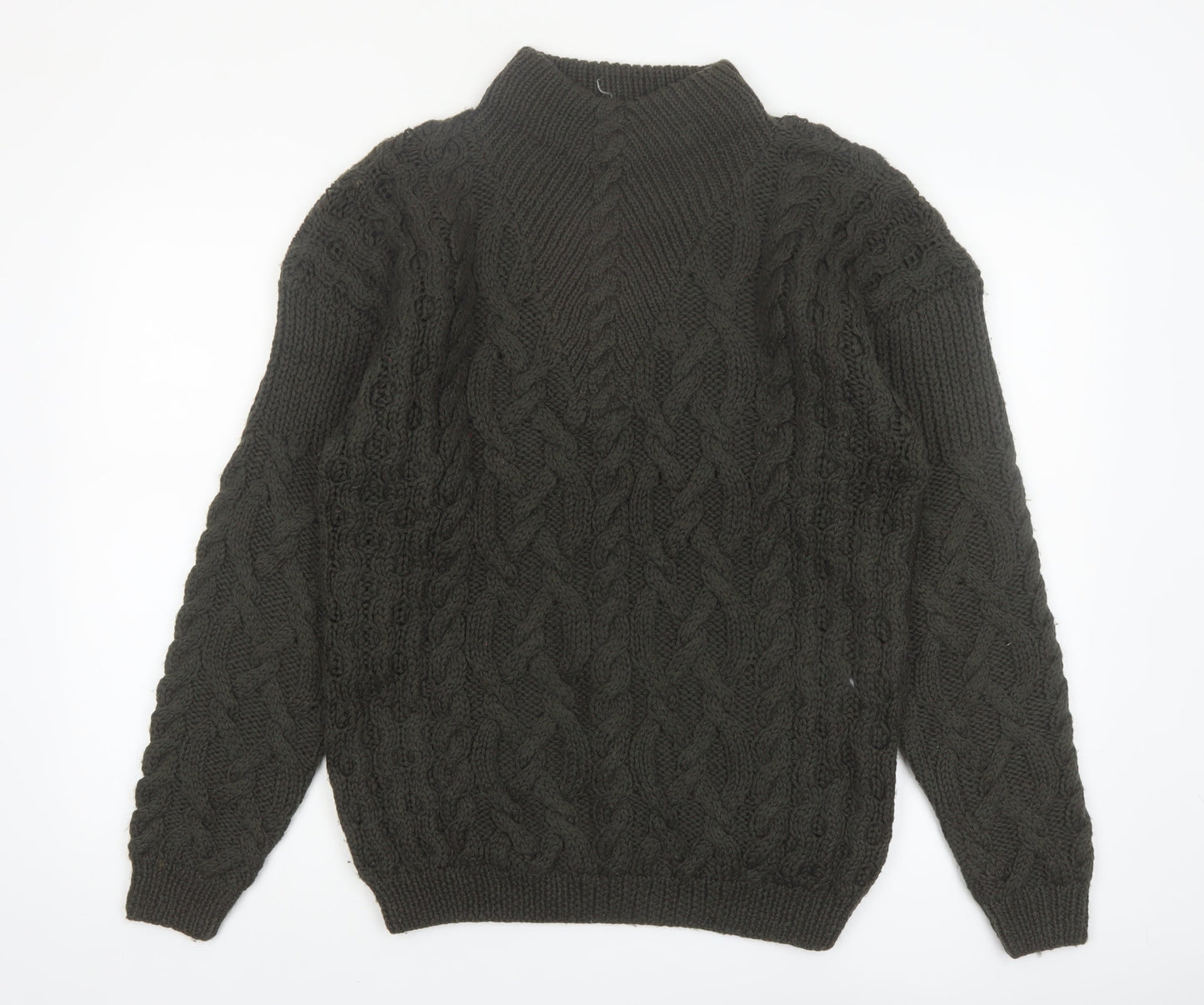 Baszio Men's Brown Hand Knit Wool Cable Pullover Jumper M